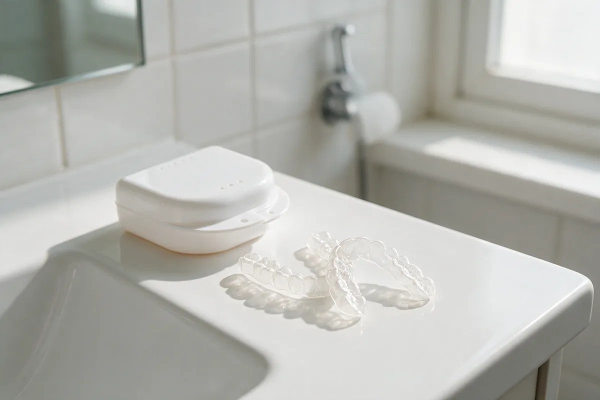 Férulas transparentes a medida para el blanqueamiento dental domiciliario junto a su estuche